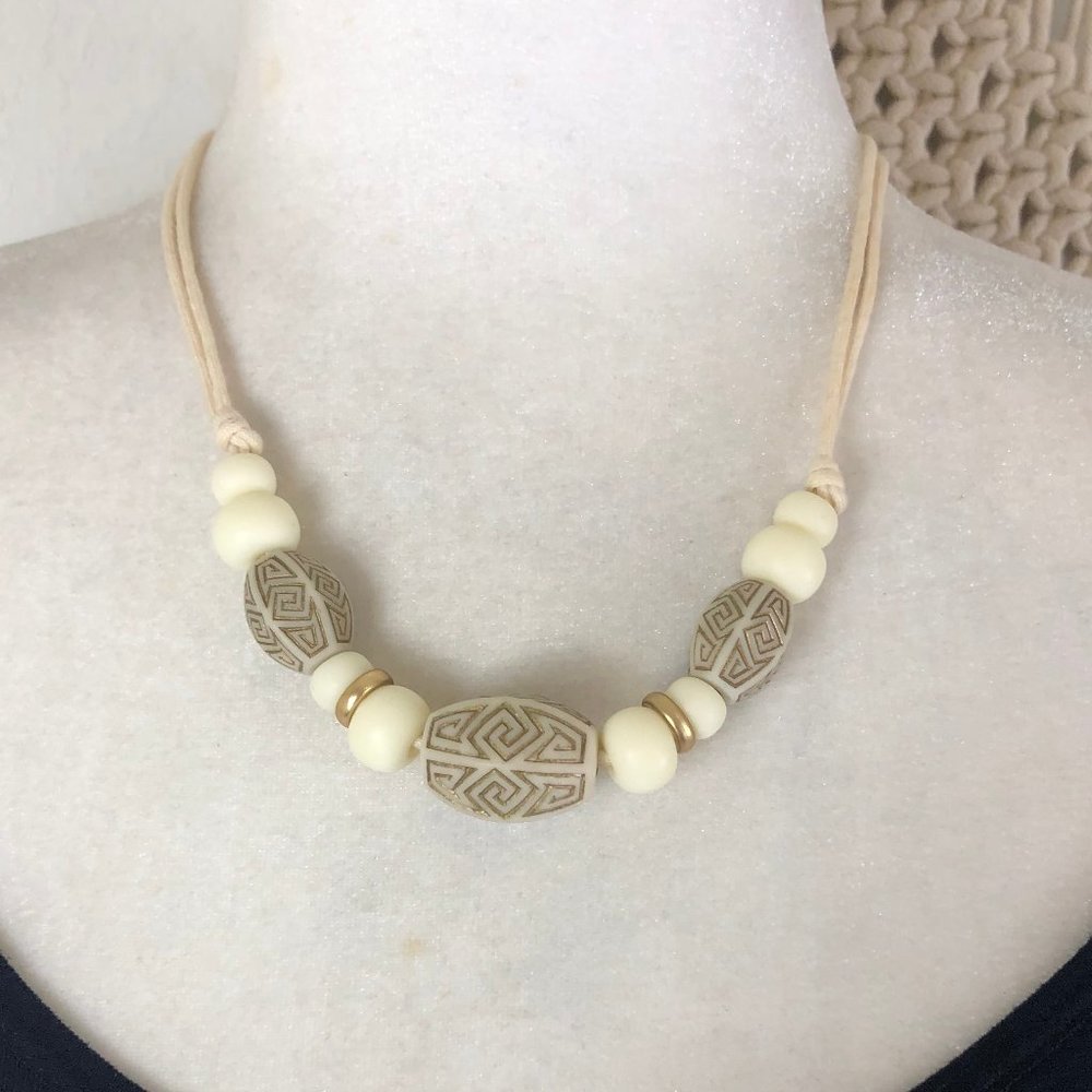 beach boho beaded ivory and gold necklace